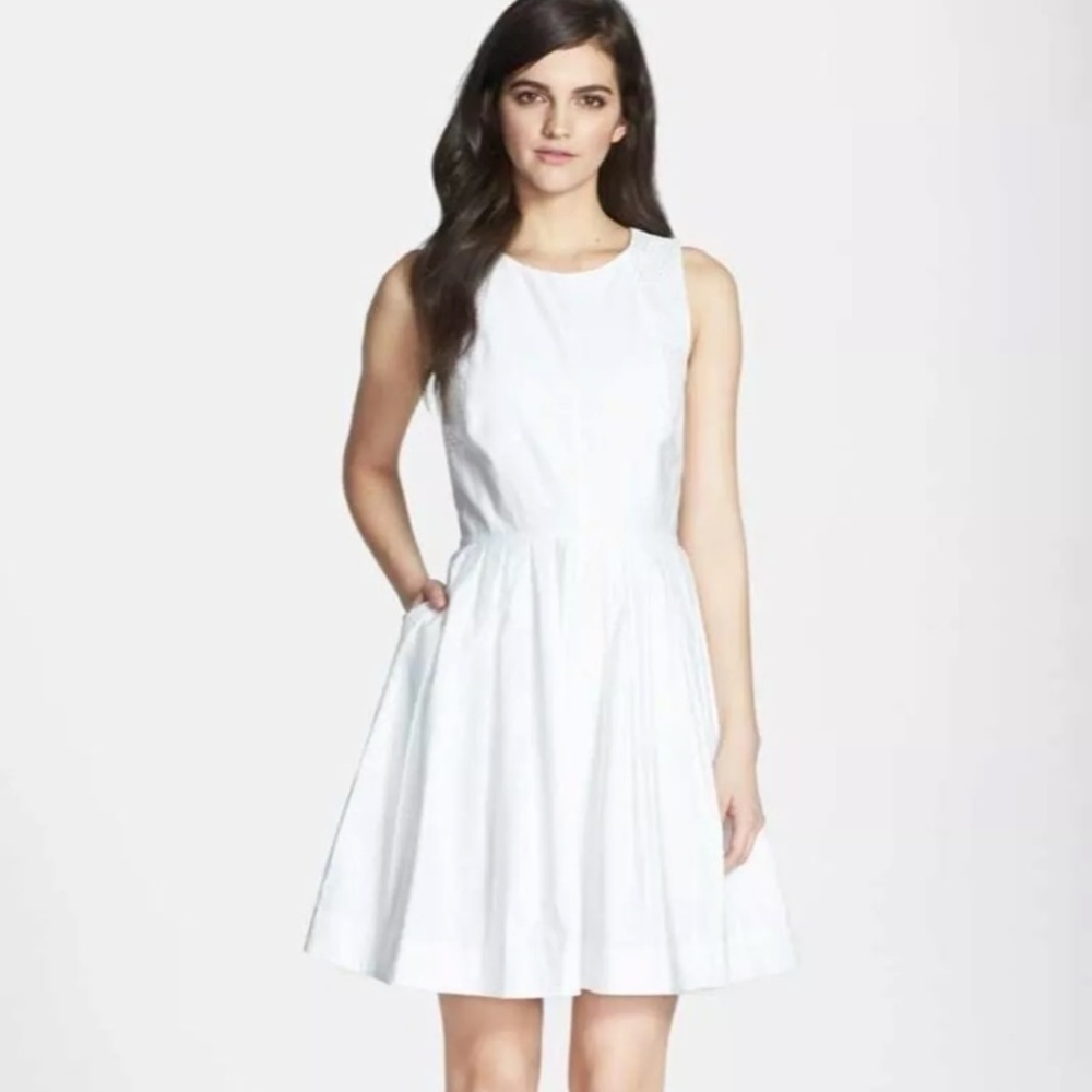 Chelsea28 Eyelet Panel Pleat Fit Flare Dress